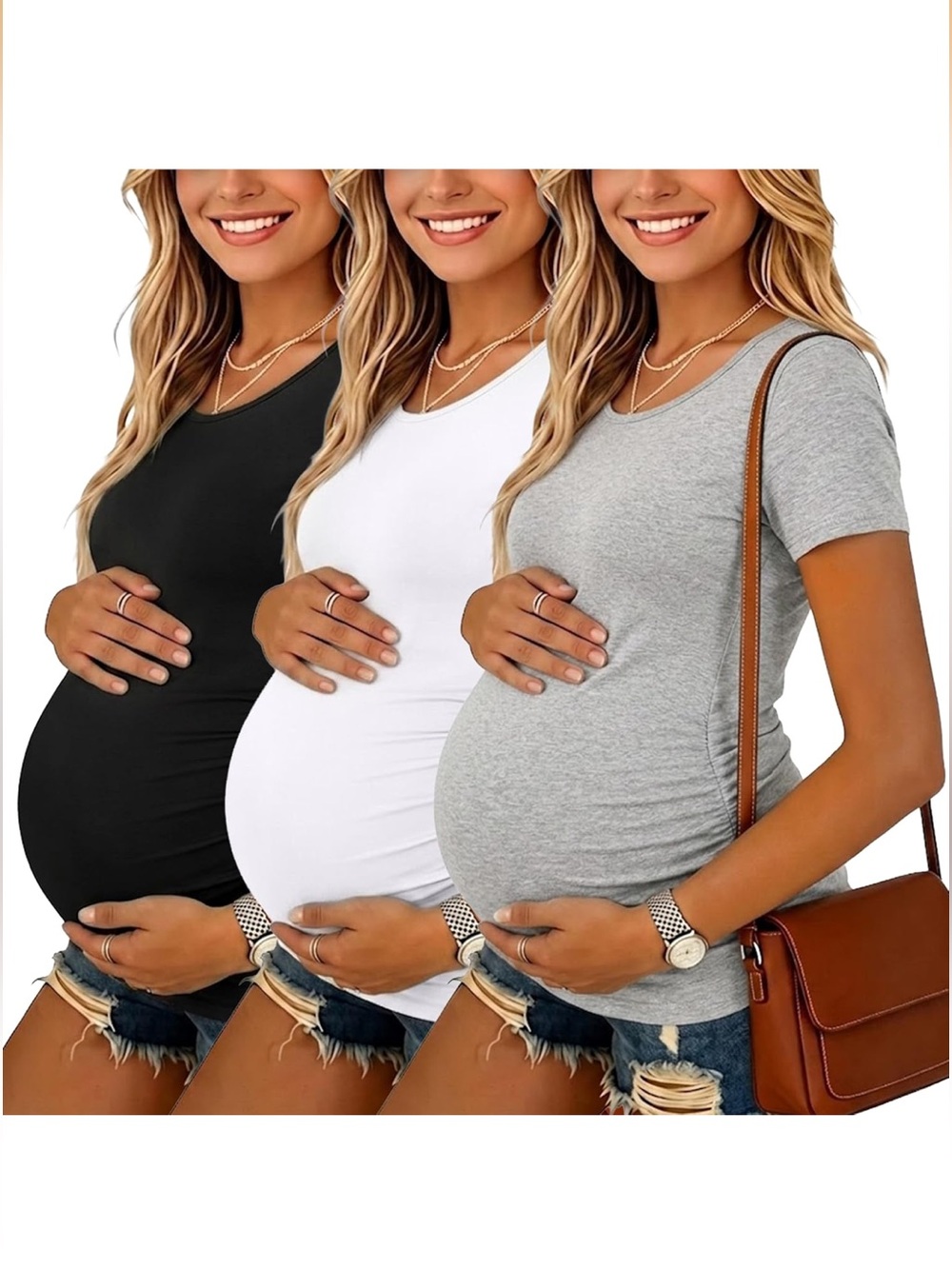 Women’s Maternity Scoop Neck Ruched Side Short Sleeve Tops